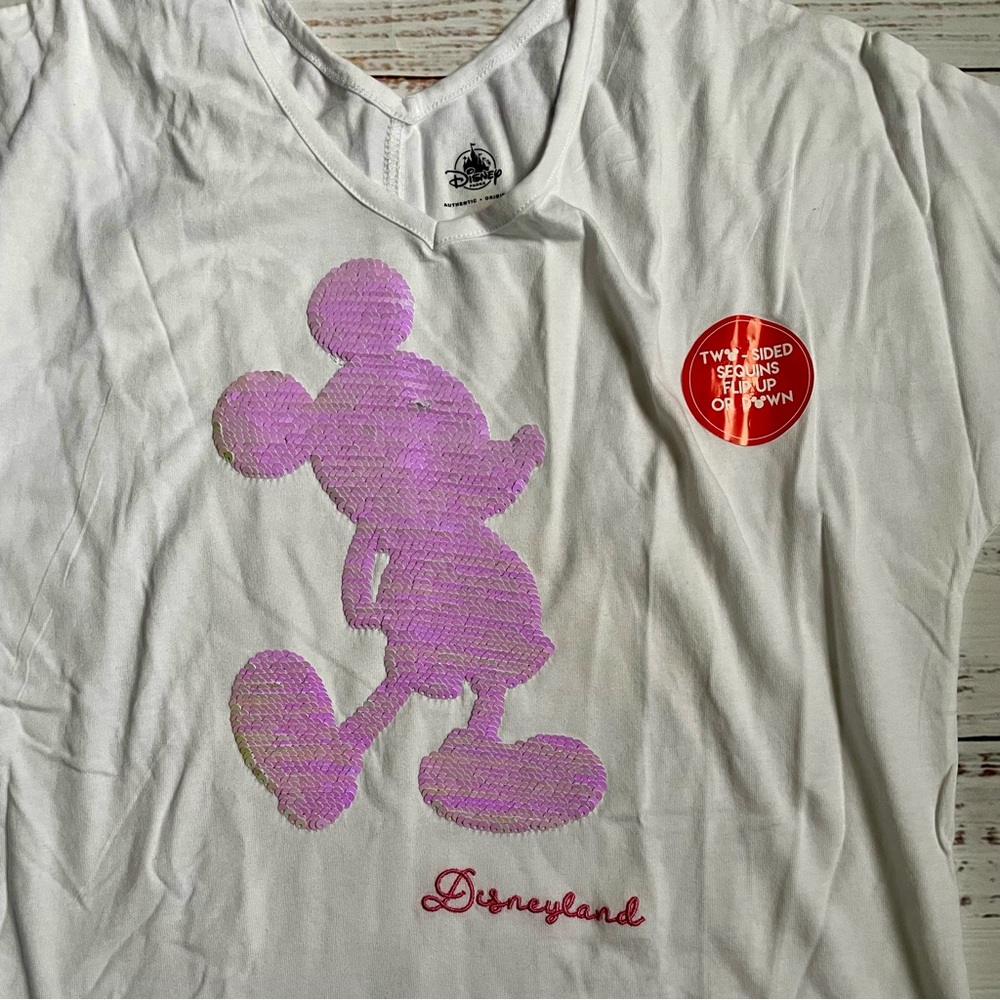 Disney White Glitter Mickey Mouse Women’s Tee - Picture 4 of 6